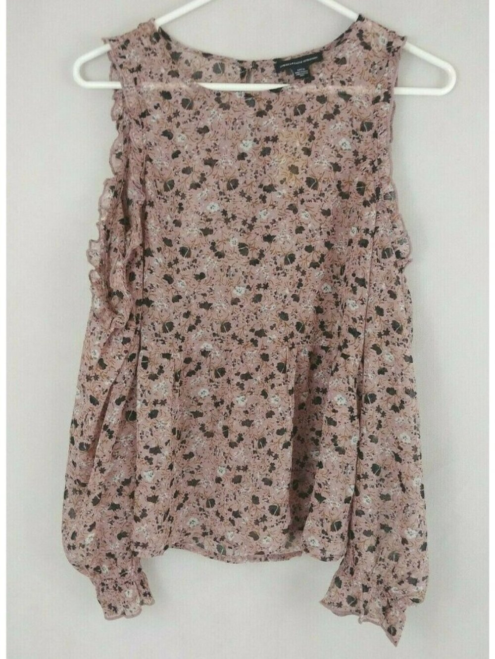NWT American Eagle Outfitter Open Shoulder Rose Pink Floral Blouse Size Small